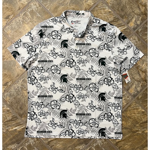 reyn spooner Other - Reyn Spooner Polo Mens XL White New Michigan State Spartans Floral Shirt FLAWS